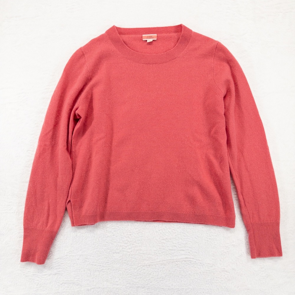 J.Crew Womens Sweater Large Coral Pink 100% Cashmere Crew Neck Quiet Luxury